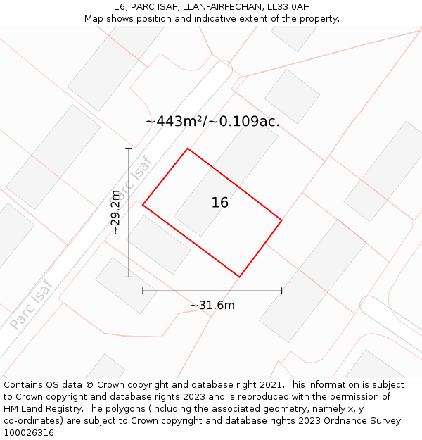 16, PARC ISAF, LLANFAIRFECHAN, LL33 0AH: Plot and title map