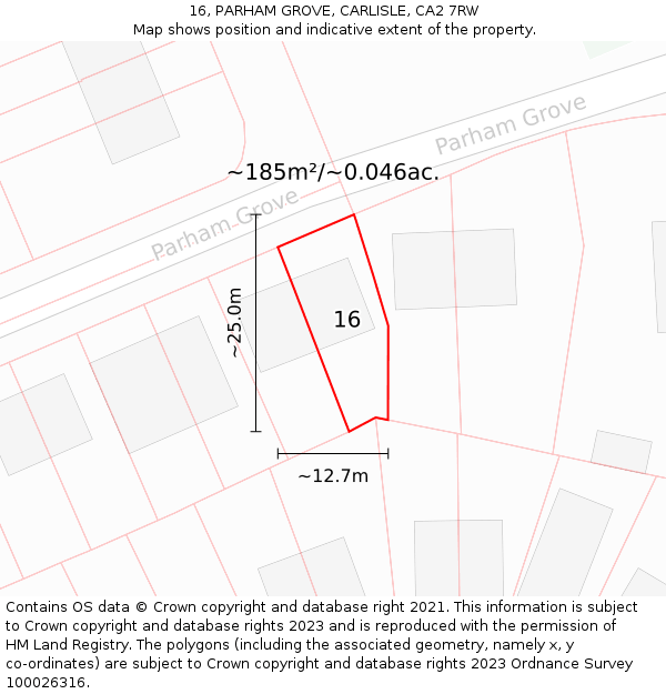 16, PARHAM GROVE, CARLISLE, CA2 7RW: Plot and title map