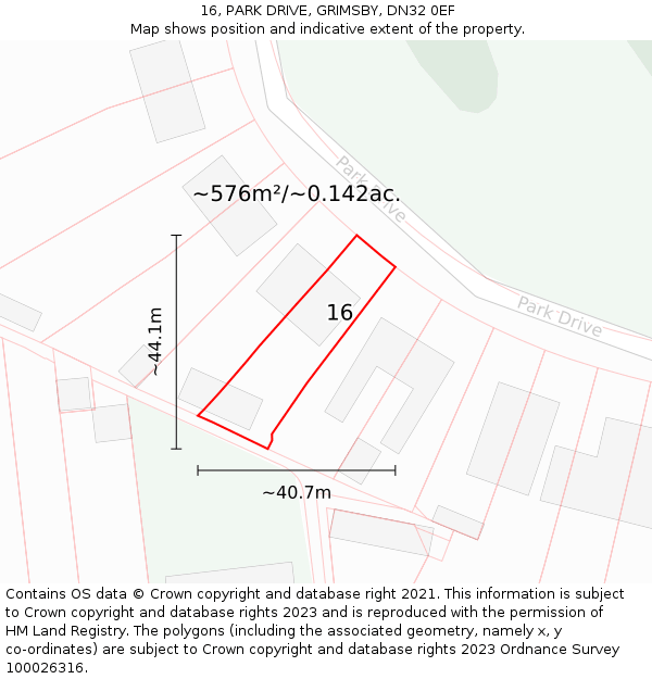 16, PARK DRIVE, GRIMSBY, DN32 0EF: Plot and title map