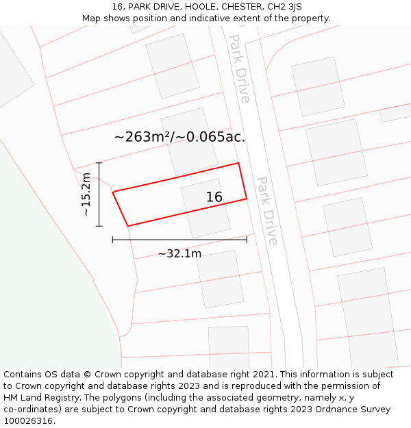 16, PARK DRIVE, HOOLE, CHESTER, CH2 3JS: Plot and title map