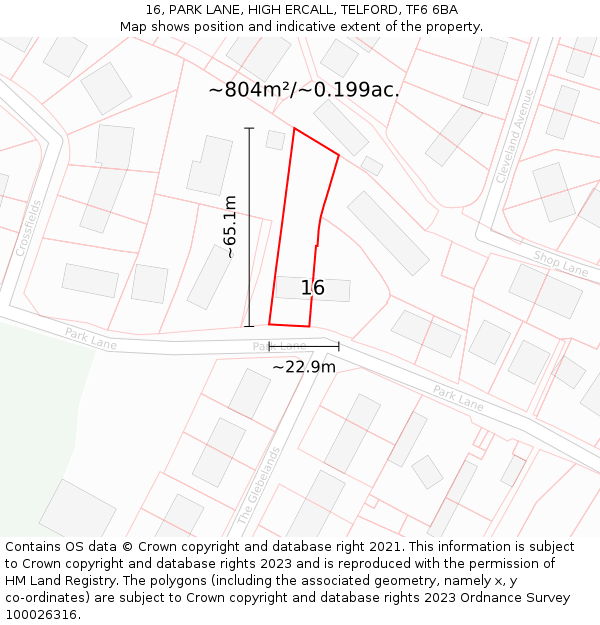16, PARK LANE, HIGH ERCALL, TELFORD, TF6 6BA: Plot and title map