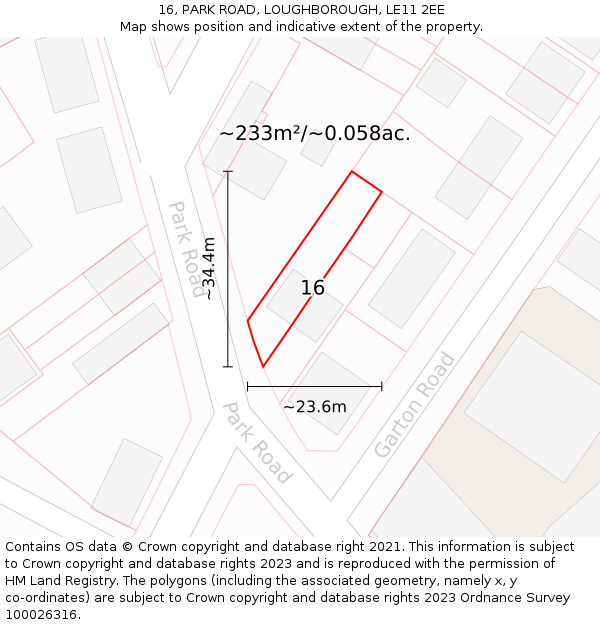 16, PARK ROAD, LOUGHBOROUGH, LE11 2EE: Plot and title map