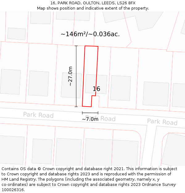 16, PARK ROAD, OULTON, LEEDS, LS26 8FX: Plot and title map