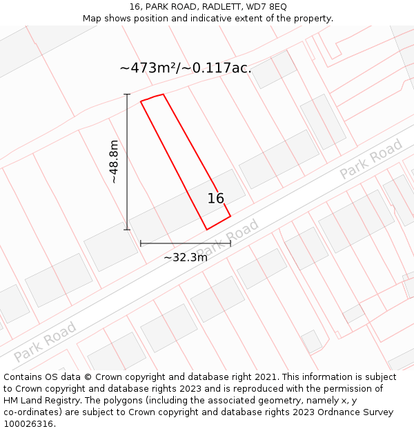 16, PARK ROAD, RADLETT, WD7 8EQ: Plot and title map