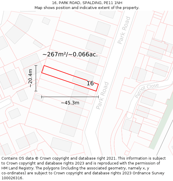 16, PARK ROAD, SPALDING, PE11 1NH: Plot and title map