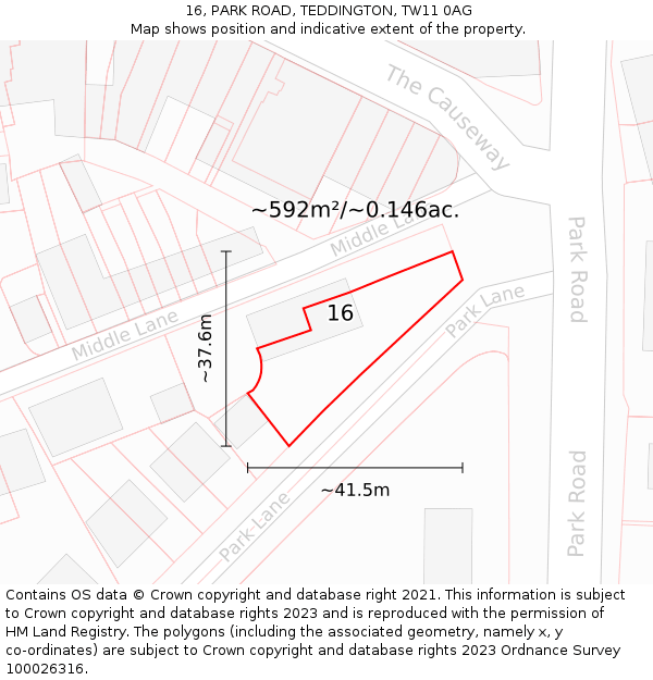 16, PARK ROAD, TEDDINGTON, TW11 0AG: Plot and title map