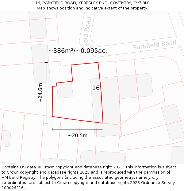 16, PARKFIELD ROAD, KERESLEY END, COVENTRY, CV7 8LR: Plot and title map