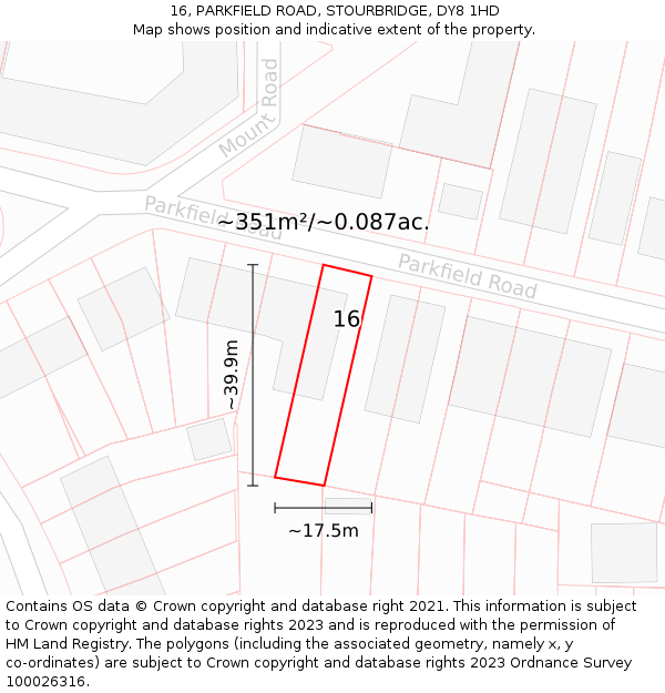 16, PARKFIELD ROAD, STOURBRIDGE, DY8 1HD: Plot and title map