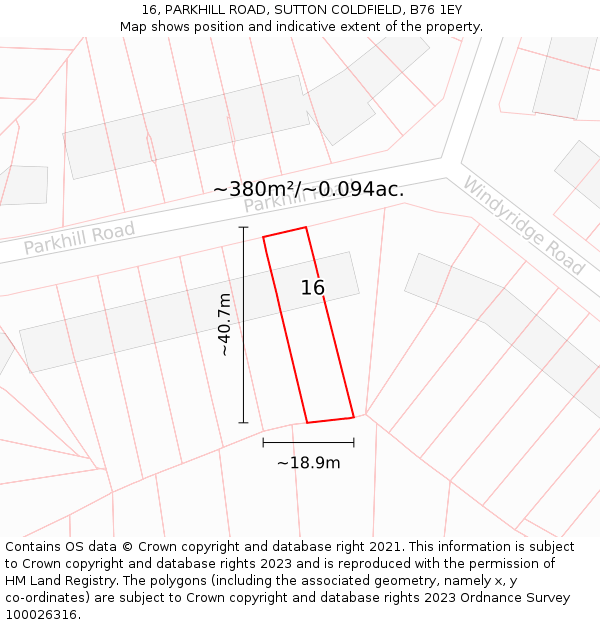 16, PARKHILL ROAD, SUTTON COLDFIELD, B76 1EY: Plot and title map