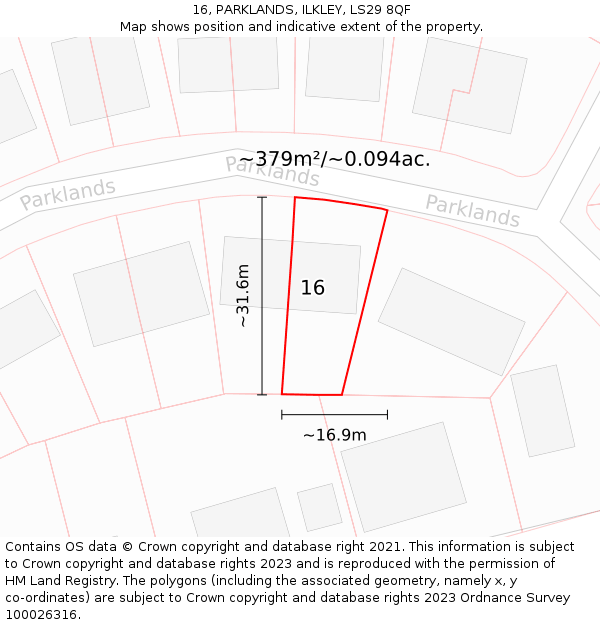 16, PARKLANDS, ILKLEY, LS29 8QF: Plot and title map