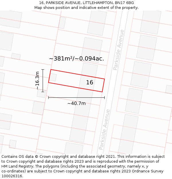 16, PARKSIDE AVENUE, LITTLEHAMPTON, BN17 6BG: Plot and title map