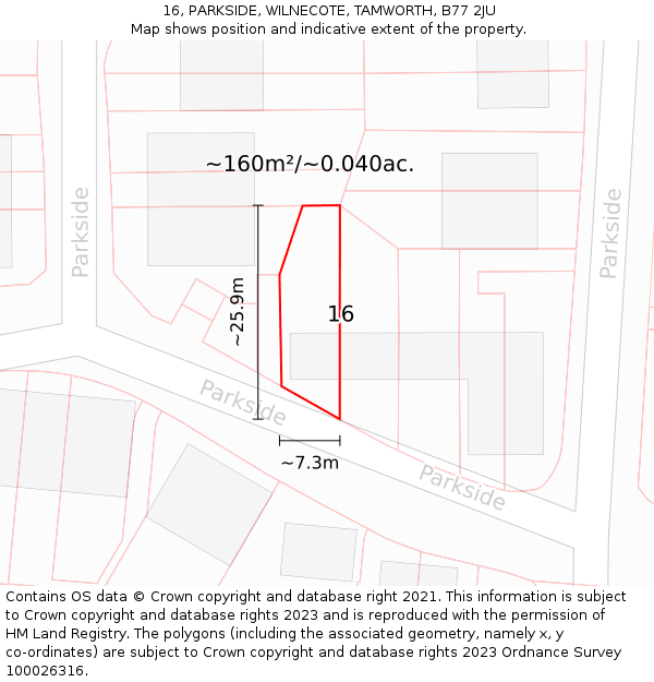 16, PARKSIDE, WILNECOTE, TAMWORTH, B77 2JU: Plot and title map