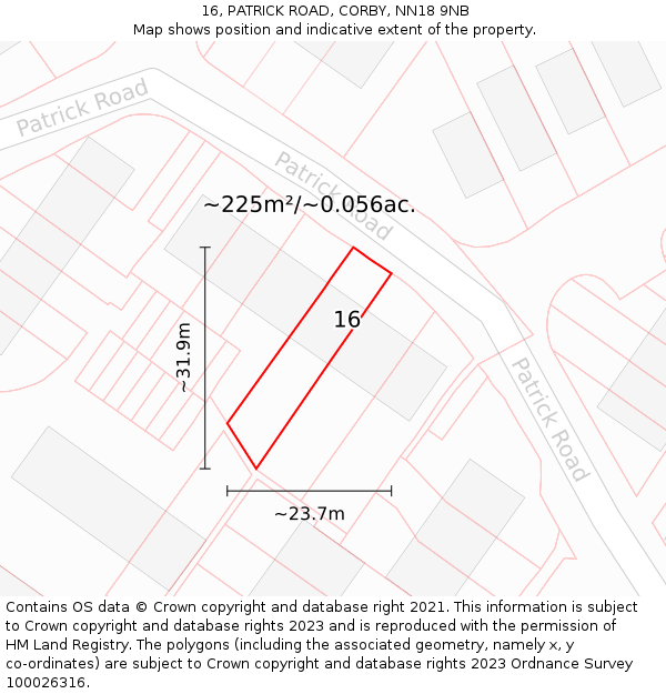 16, PATRICK ROAD, CORBY, NN18 9NB: Plot and title map