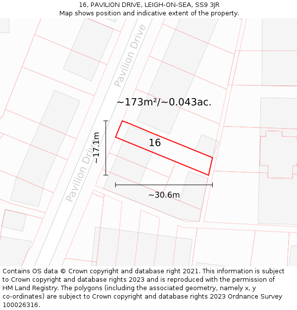 16, PAVILION DRIVE, LEIGH-ON-SEA, SS9 3JR: Plot and title map