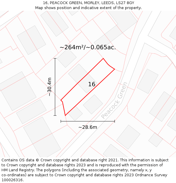 16, PEACOCK GREEN, MORLEY, LEEDS, LS27 8GY: Plot and title map