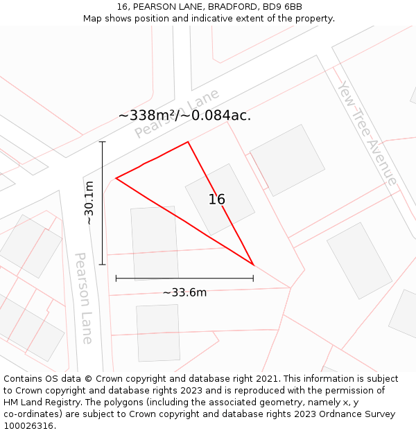 16, PEARSON LANE, BRADFORD, BD9 6BB: Plot and title map