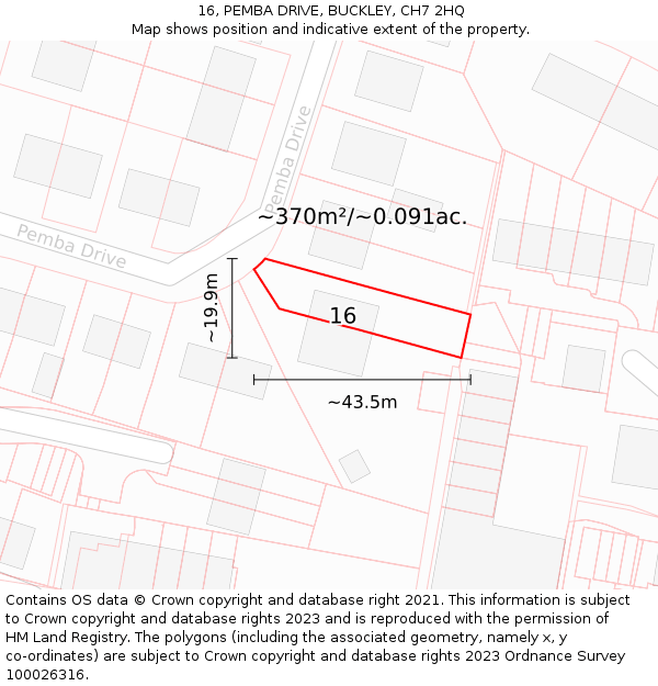 16, PEMBA DRIVE, BUCKLEY, CH7 2HQ: Plot and title map