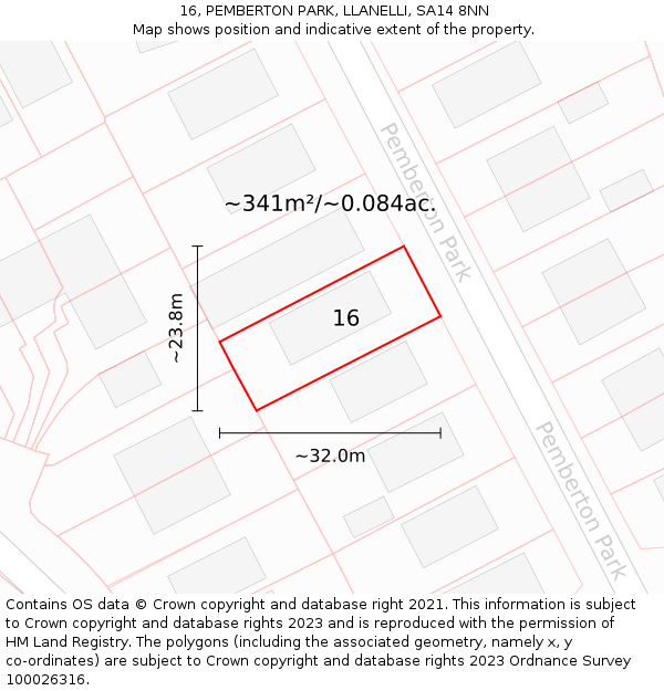 16, PEMBERTON PARK, LLANELLI, SA14 8NN: Plot and title map