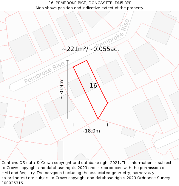 16, PEMBROKE RISE, DONCASTER, DN5 8PP: Plot and title map