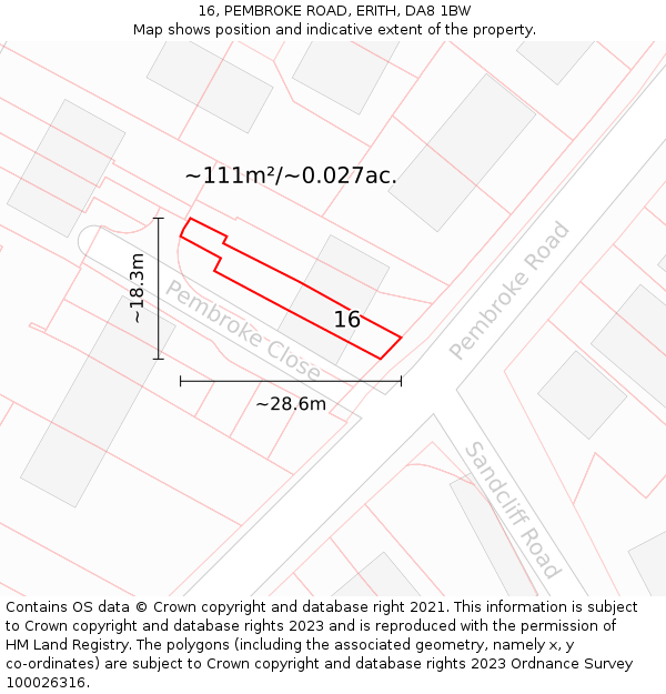 16, PEMBROKE ROAD, ERITH, DA8 1BW: Plot and title map