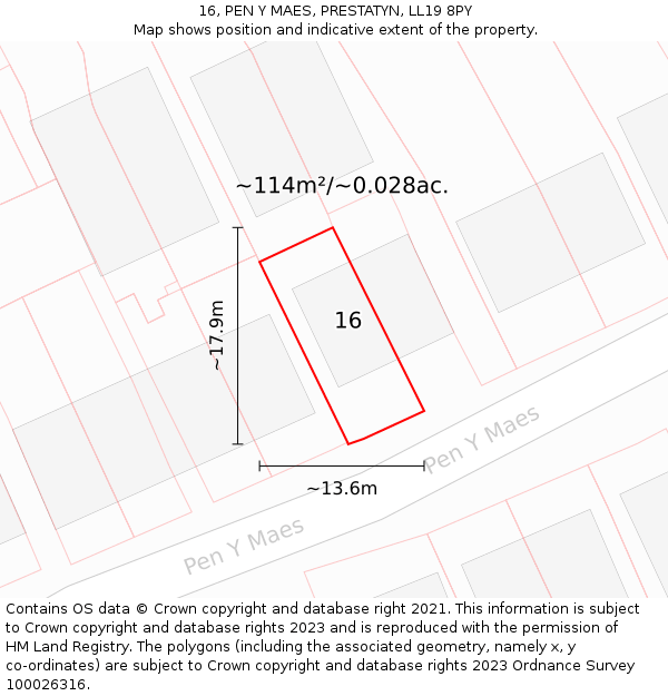 16, PEN Y MAES, PRESTATYN, LL19 8PY: Plot and title map