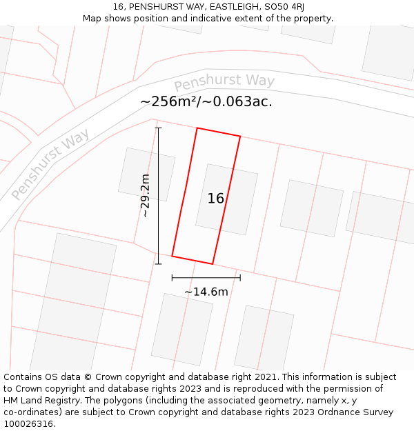 16, PENSHURST WAY, EASTLEIGH, SO50 4RJ: Plot and title map