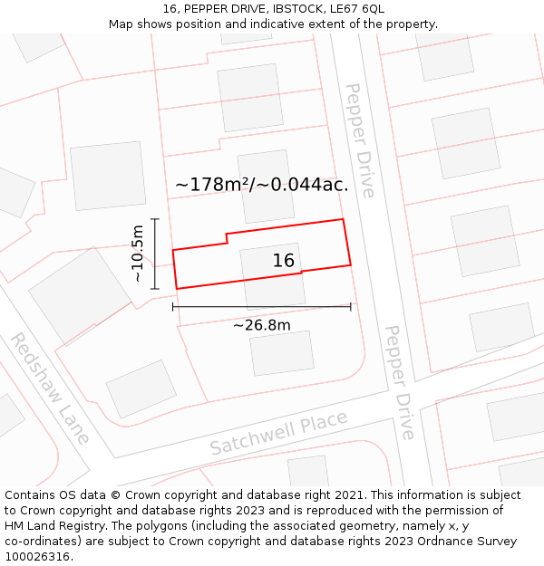 16, PEPPER DRIVE, IBSTOCK, LE67 6QL: Plot and title map