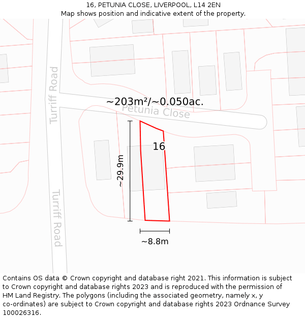 16, PETUNIA CLOSE, LIVERPOOL, L14 2EN: Plot and title map