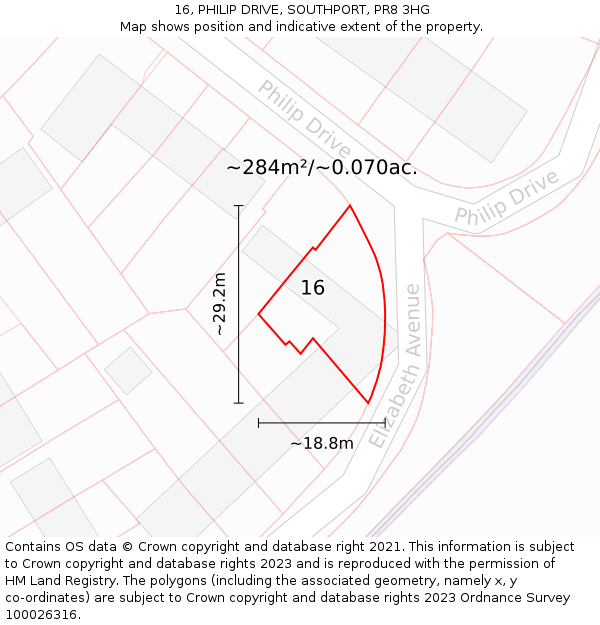 16, PHILIP DRIVE, SOUTHPORT, PR8 3HG: Plot and title map