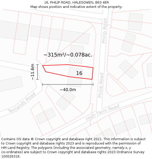 16, PHILIP ROAD, HALESOWEN, B63 4ER: Plot and title map