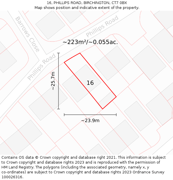 16, PHILLIPS ROAD, BIRCHINGTON, CT7 0BX: Plot and title map