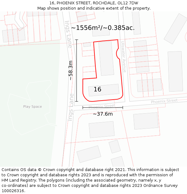 16, PHOENIX STREET, ROCHDALE, OL12 7DW: Plot and title map