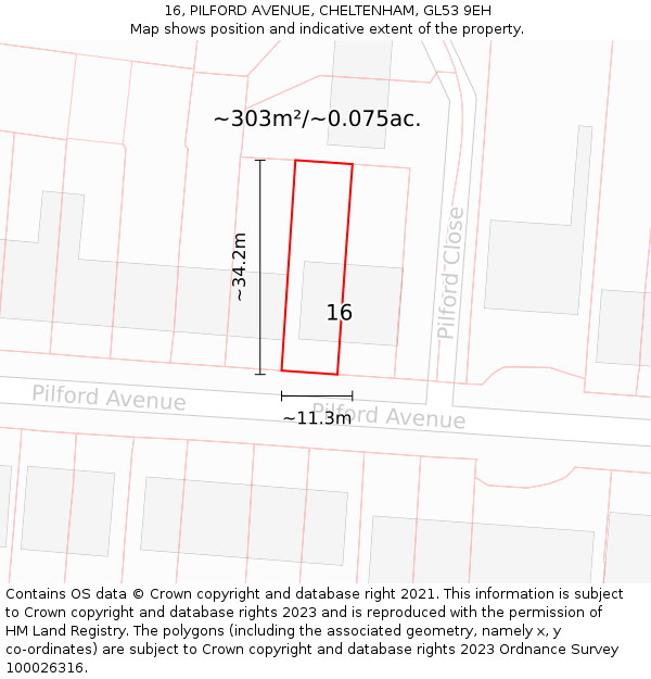 16, PILFORD AVENUE, CHELTENHAM, GL53 9EH: Plot and title map