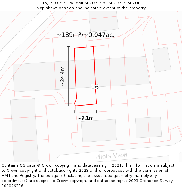 16, PILOTS VIEW, AMESBURY, SALISBURY, SP4 7UB: Plot and title map