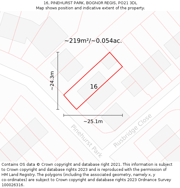 16, PINEHURST PARK, BOGNOR REGIS, PO21 3DL: Plot and title map