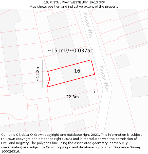 16, PINTAIL WAY, WESTBURY, BA13 3XP: Plot and title map