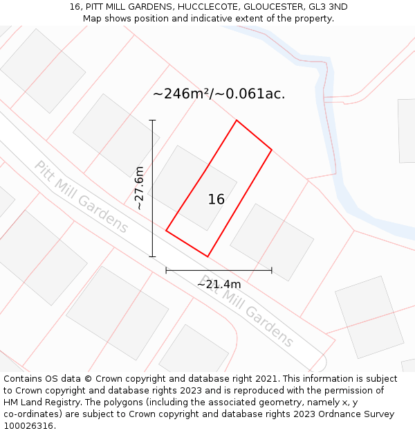 16, PITT MILL GARDENS, HUCCLECOTE, GLOUCESTER, GL3 3ND: Plot and title map