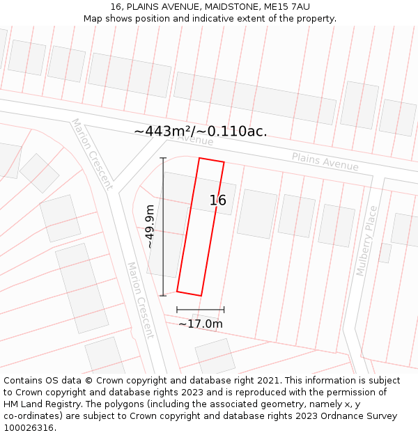 16, PLAINS AVENUE, MAIDSTONE, ME15 7AU: Plot and title map