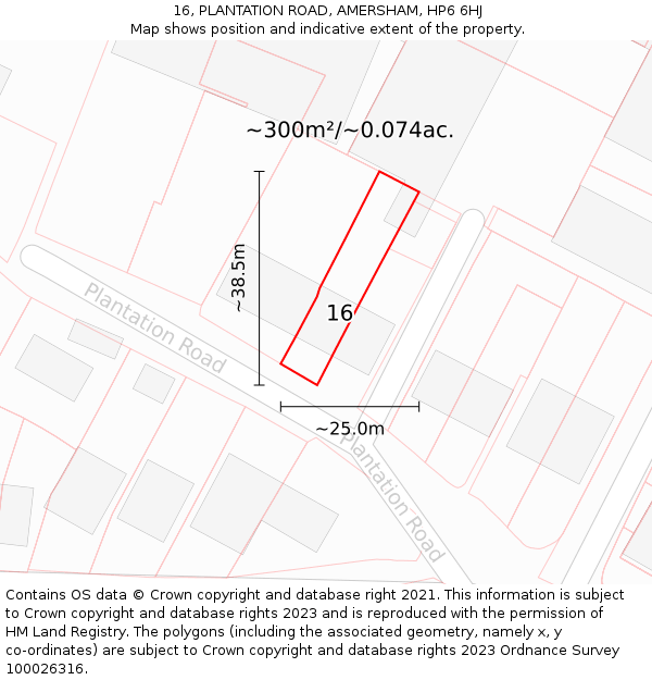 16, PLANTATION ROAD, AMERSHAM, HP6 6HJ: Plot and title map