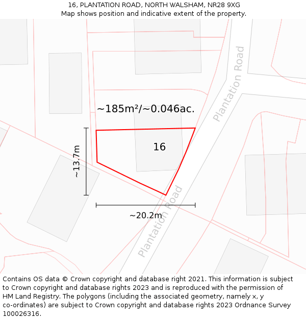 16, PLANTATION ROAD, NORTH WALSHAM, NR28 9XG: Plot and title map