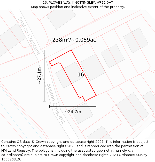 16, PLOWES WAY, KNOTTINGLEY, WF11 0HT: Plot and title map