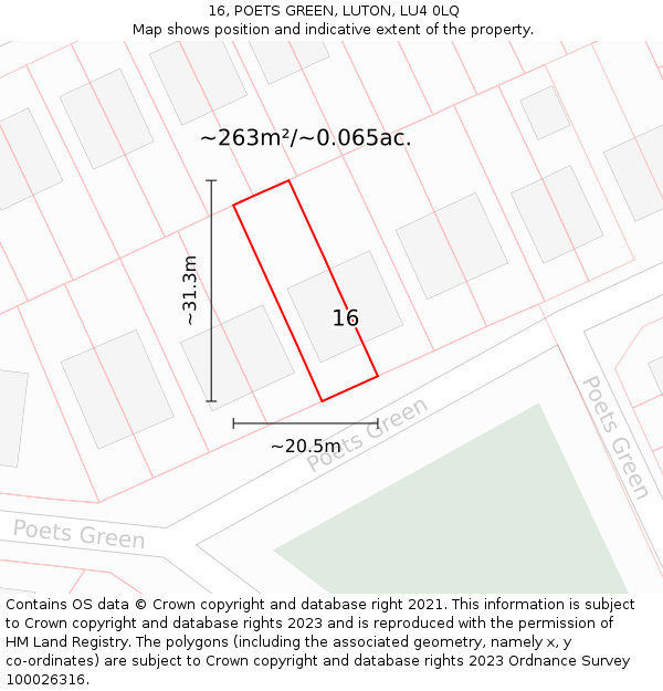 16, POETS GREEN, LUTON, LU4 0LQ: Plot and title map