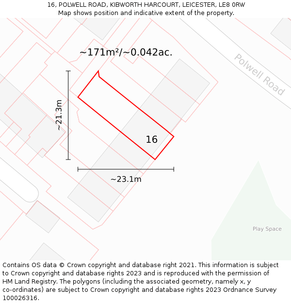 16, POLWELL ROAD, KIBWORTH HARCOURT, LEICESTER, LE8 0RW: Plot and title map