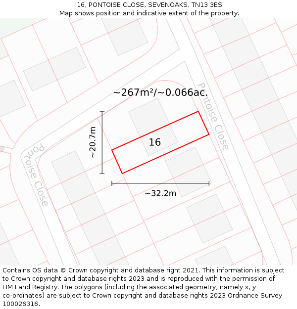 16, PONTOISE CLOSE, SEVENOAKS, TN13 3ES: Plot and title map