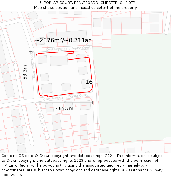 16, POPLAR COURT, PENYFFORDD, CHESTER, CH4 0FP: Plot and title map