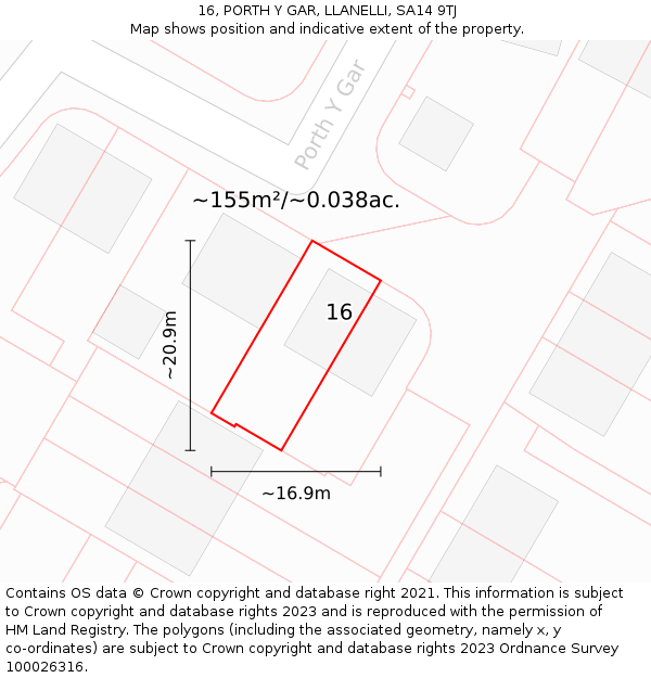 16, PORTH Y GAR, LLANELLI, SA14 9TJ: Plot and title map