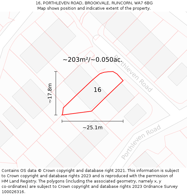 16, PORTHLEVEN ROAD, BROOKVALE, RUNCORN, WA7 6BG: Plot and title map