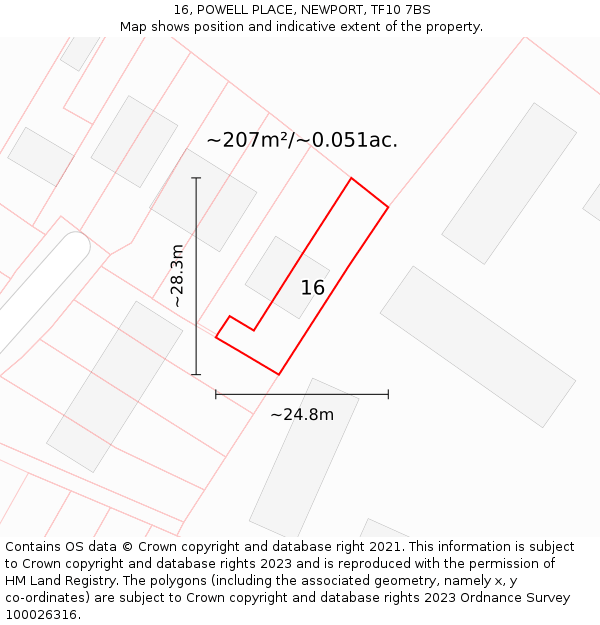 16, POWELL PLACE, NEWPORT, TF10 7BS: Plot and title map