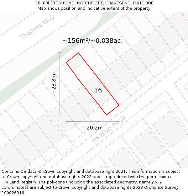 16, PRESTON ROAD, NORTHFLEET, GRAVESEND, DA11 8DE: Plot and title map