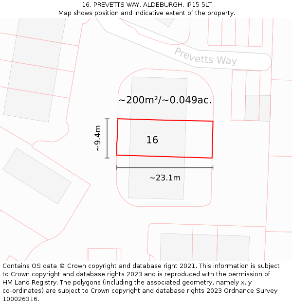 16, PREVETTS WAY, ALDEBURGH, IP15 5LT: Plot and title map